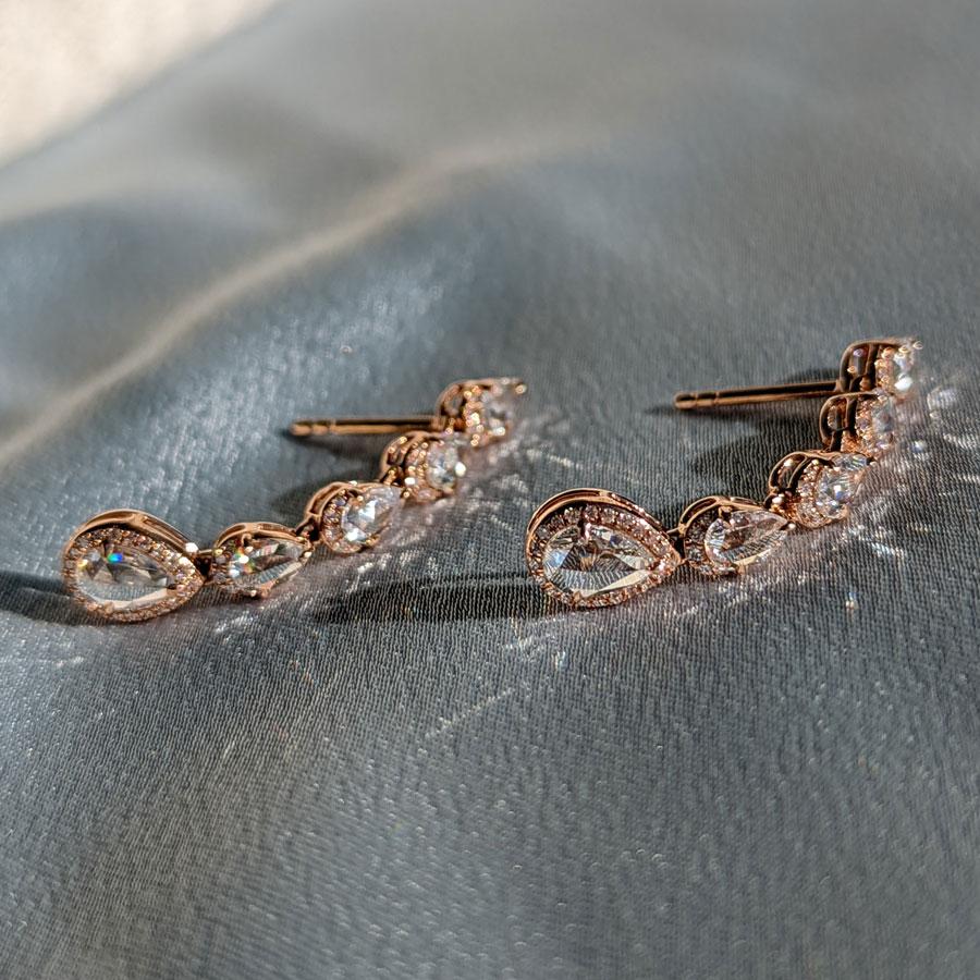 Image of 64facets rose cut pear shaped diamond droplet dangle earrings